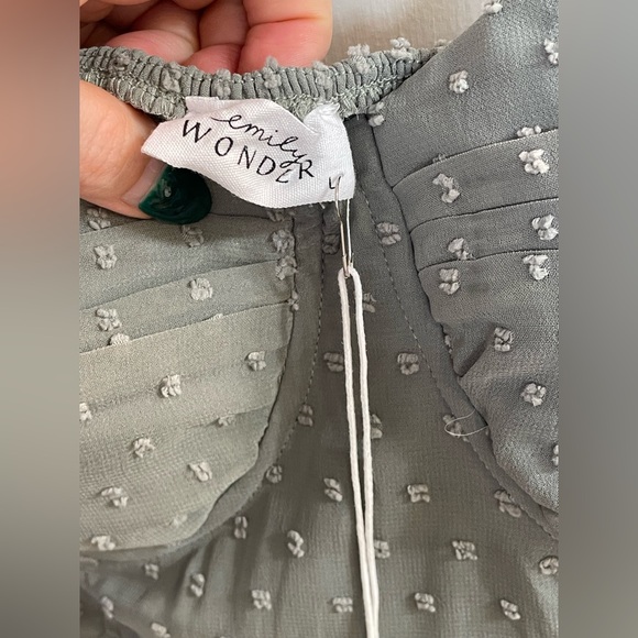 Emily Wonder Sage Green Boho Jumpsuit Structured Bust Swiss Dot Size L New - Picture 6 of 7